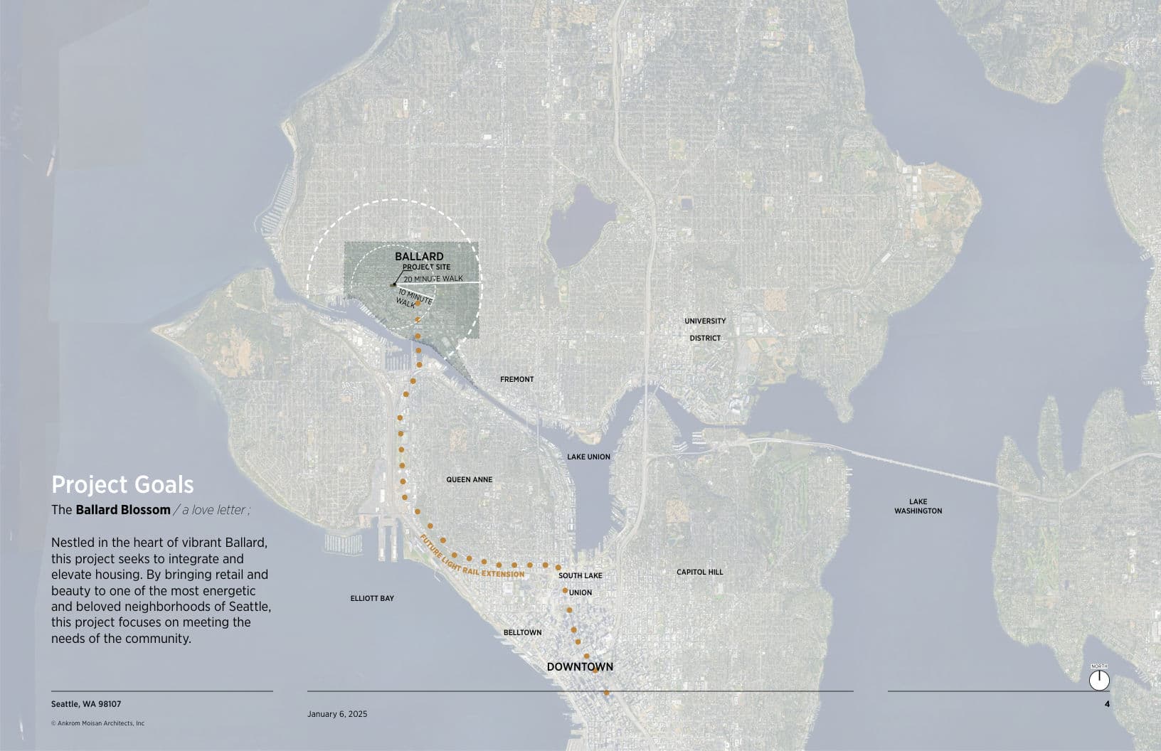 Goals and context, sheet 4 of the early design guidance packet for Ballard Apartments